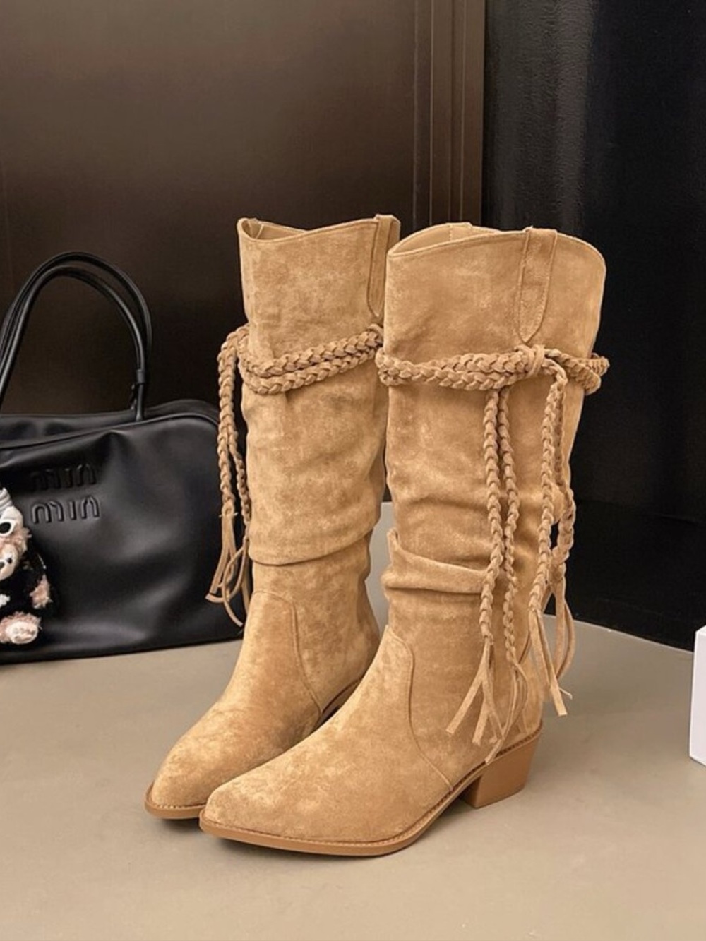 Point Toe Block Heels Boots